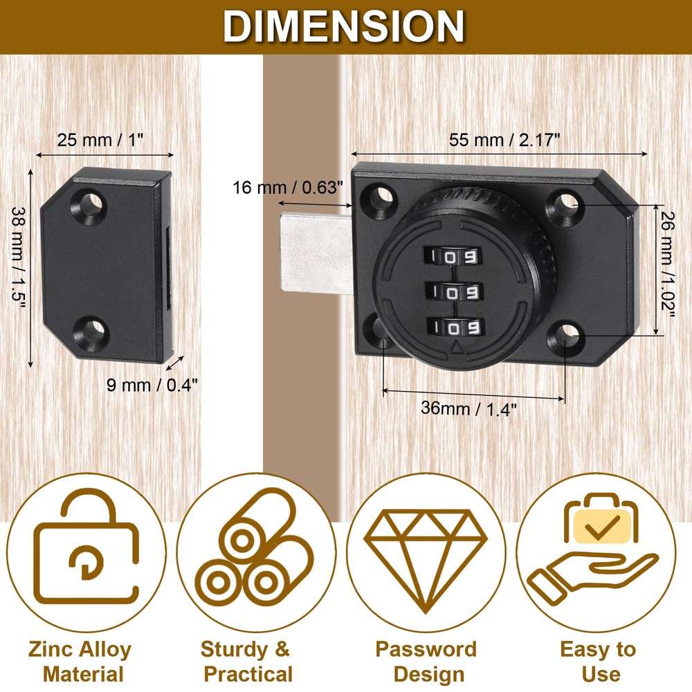 2 Pcs Combination Cabinet Latch Mechanical Keyless Password Lock Black