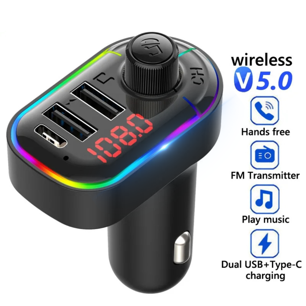 Cargador Rapido de Coche Auto con Transmisor Bluetooth FM para iPhone Samsung
