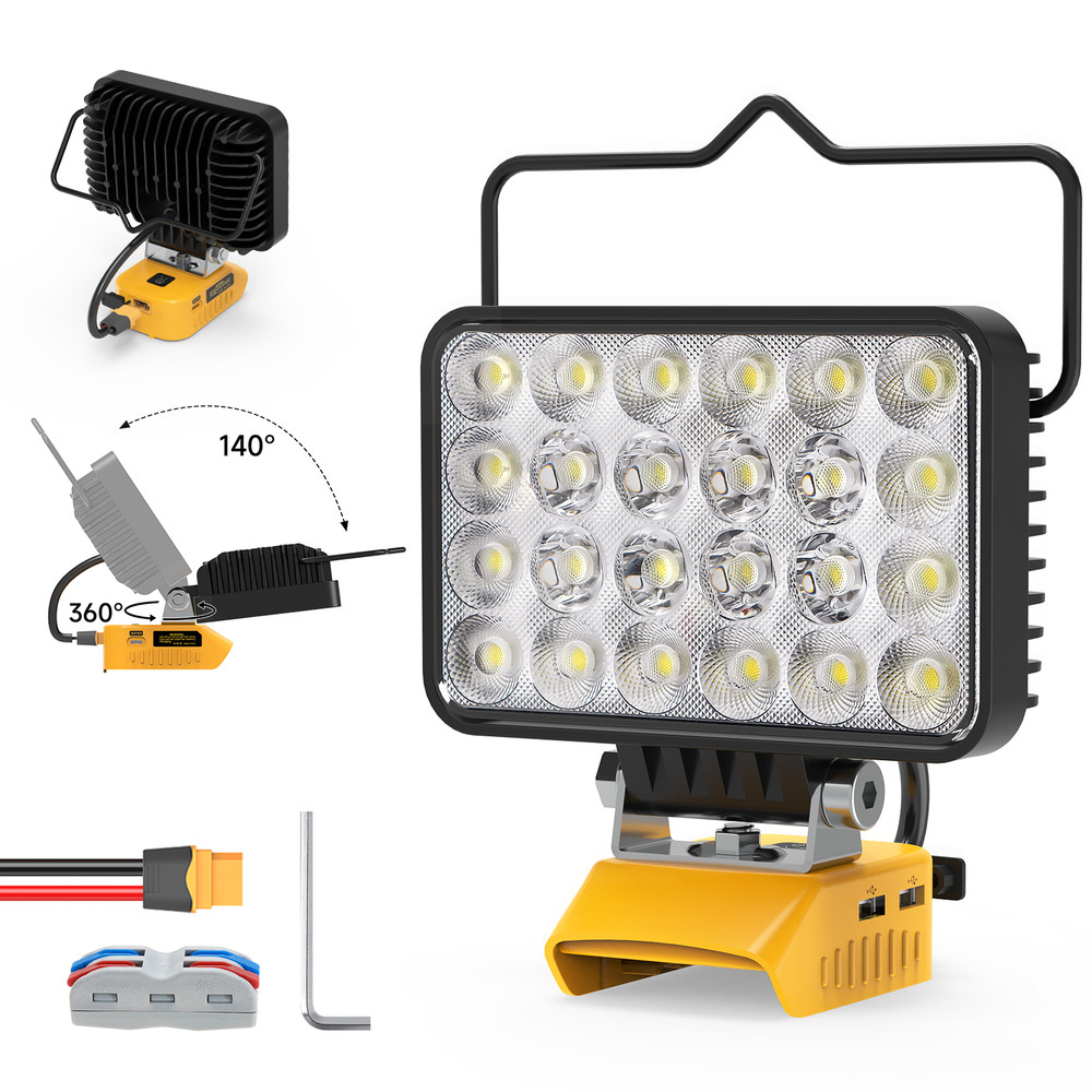 72W LED Work Light Compatible with De-walt 20V Battery Flashlight,USB Type-C