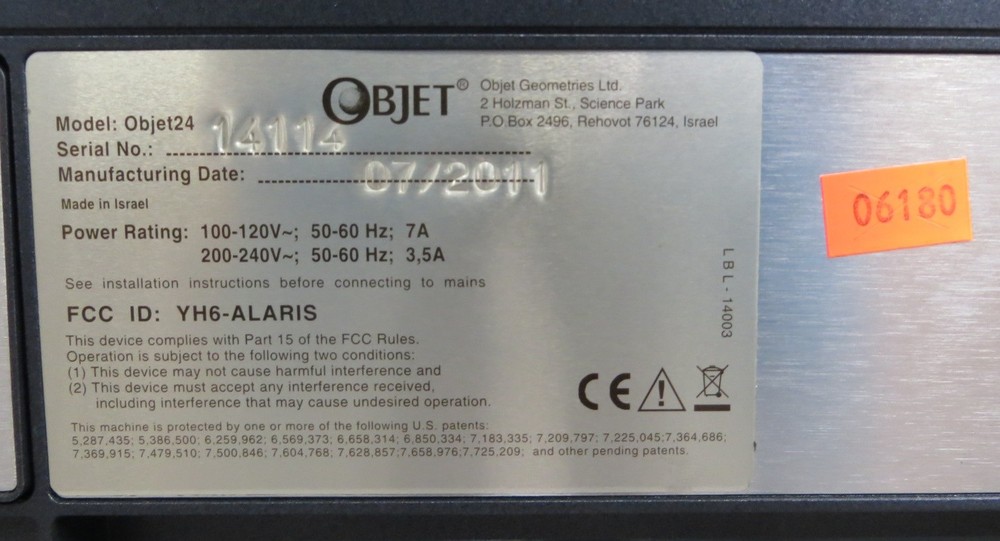 T194023 Objet Stratasys Objet24 Desktop 3D Printer System