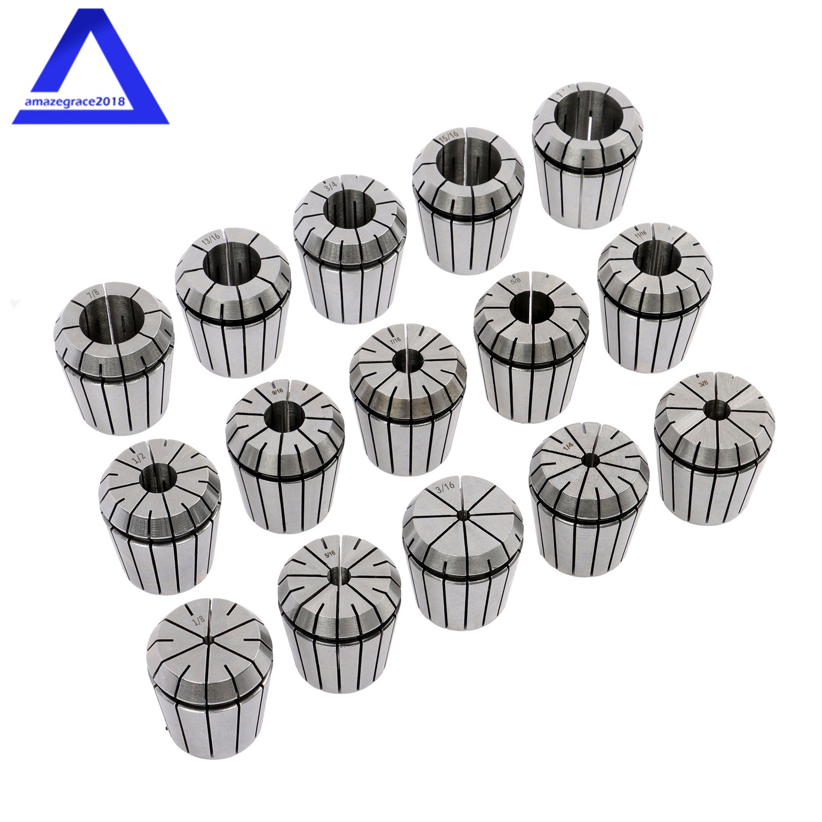 15 Pcs 1-/8'' - 1'' Collet Set R8 ER40 Shank Chuck Holder for Milling Machine