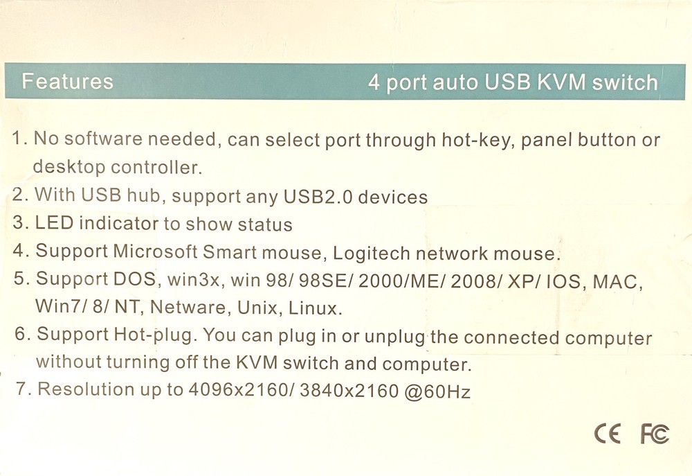 USB 2.0 KVM Switch 4 Port Plug and Play
