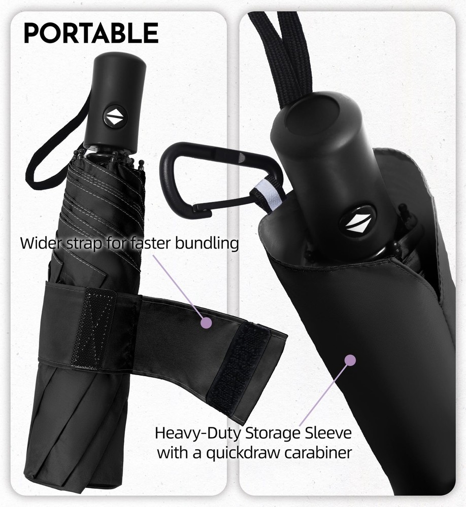 LILAC Compact Travel Windproof Umbrella, 43" Auto Open/Close Folding Quick Dr...