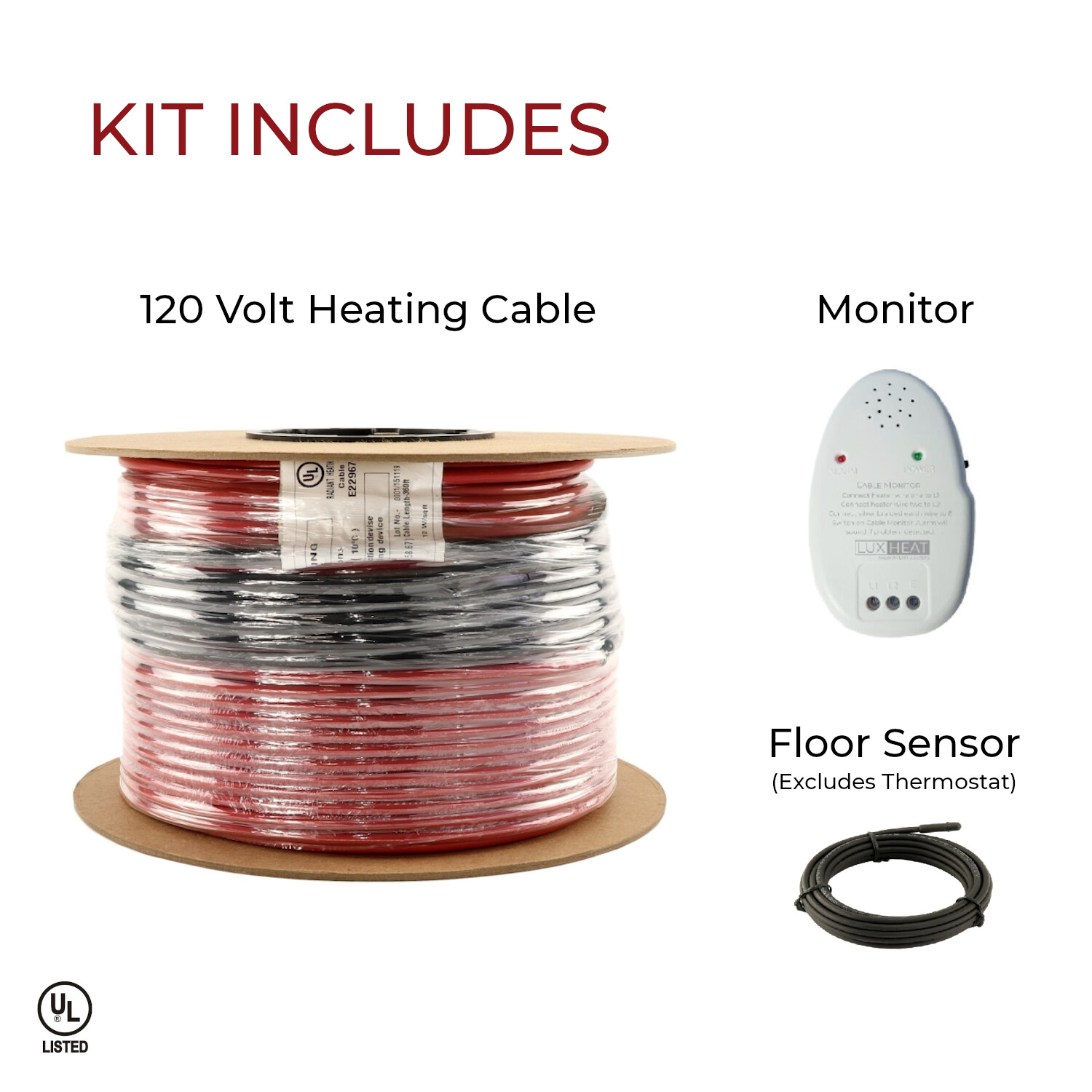 LuxHeat Cable Kit 120v (10-150sqft) Electric Radiant Floor Heating System Tile +