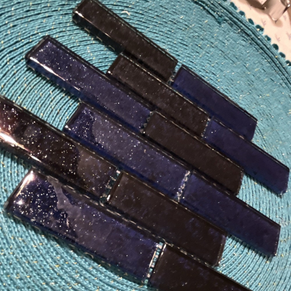 Blue Black Glass Mosaic Tile Sheet Rectangular Decorative Craft Pieces