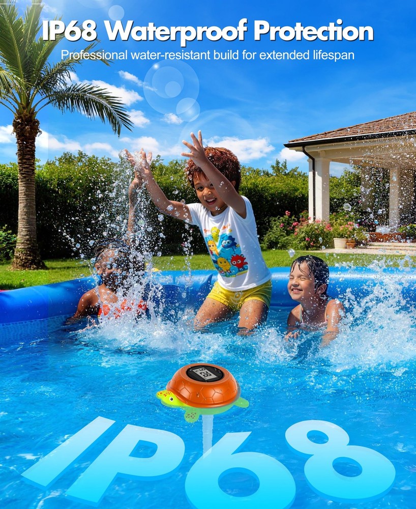 LuxBlue Turtle Floating Pool Thermometer Solar Powered | Ultra-Precise White