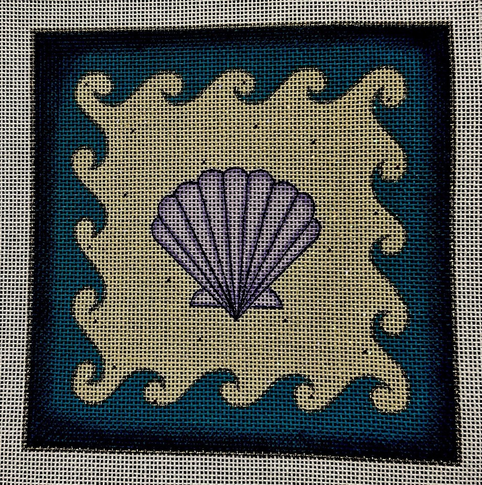 Needlepoint Canvas SCALLOP SHELL WAVES Hand Painted 6”x6” BEAU GESTE