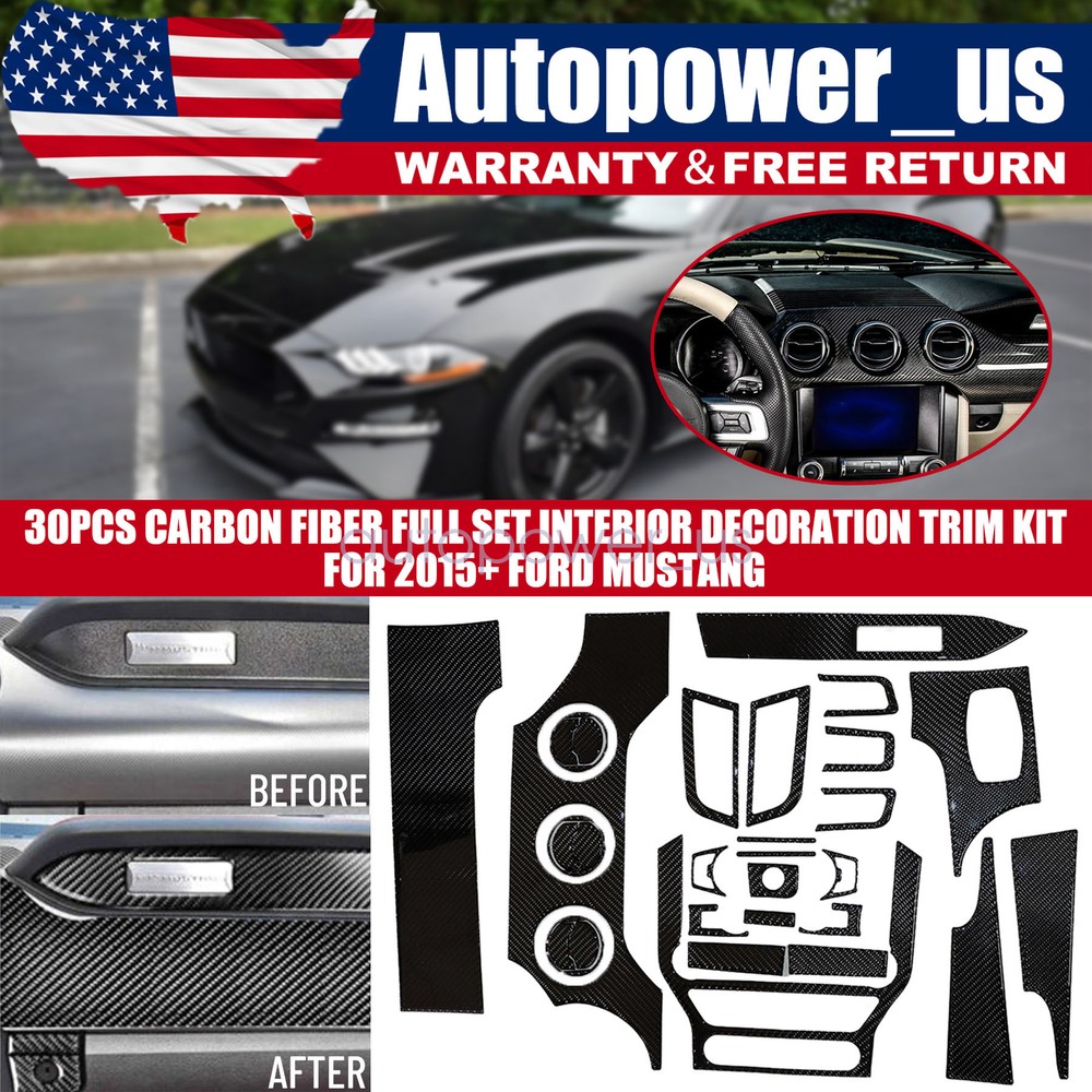 30PCS Carbon Fiber Full Set Interior Decoration Trim Kit For 2015+ Ford Mustang
