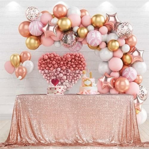 Sequin Tablecloth Rectangular 48"x72" Table 72" x 48" (Rectangular) Rose Gold
