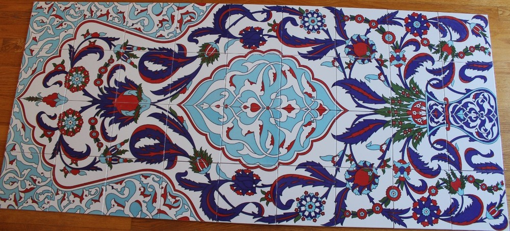Turkish 32"x71" Iznik Floral Pattern Handpainted Ceramic Tile PANEL Mural