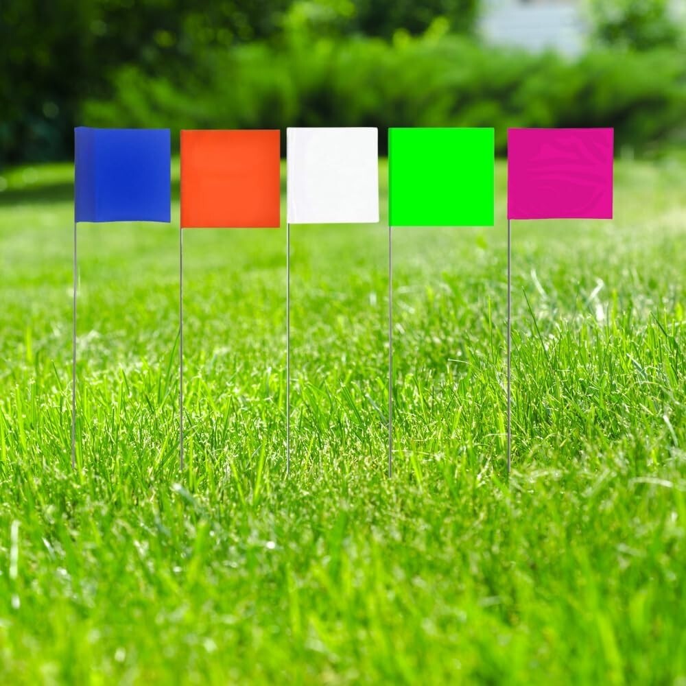 Durable 100-Pack Orange Marking Flags for Landscaping and Construction Projects