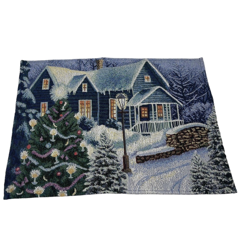 Christmas Tapestry Placemats Set Of 2 Multicolor Winter Scenery Rectangular