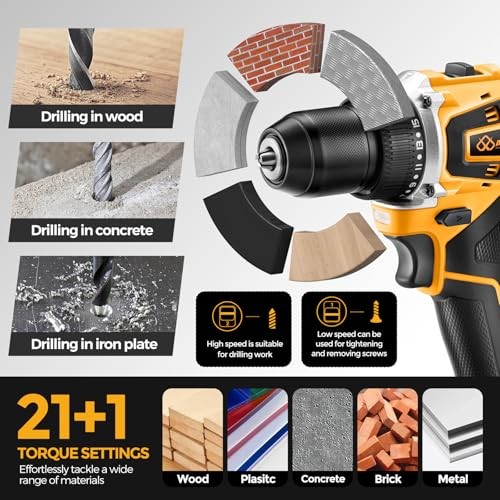 20V Brushless Cordless Drill/Driver, Compact Power Drill Set Yellow