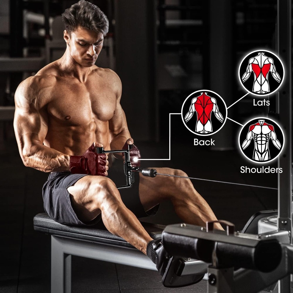 Cable Machine Attachment Row Handles Tricep Rope Straight Bar V Bar LAT Pulldown