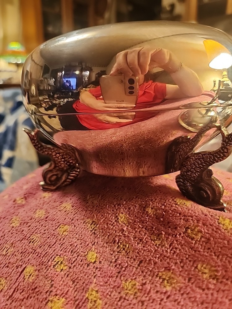 Vintage Elegant Tea Caddy/Covered Candy Dish Koi Final & Feet Silverplate MCM