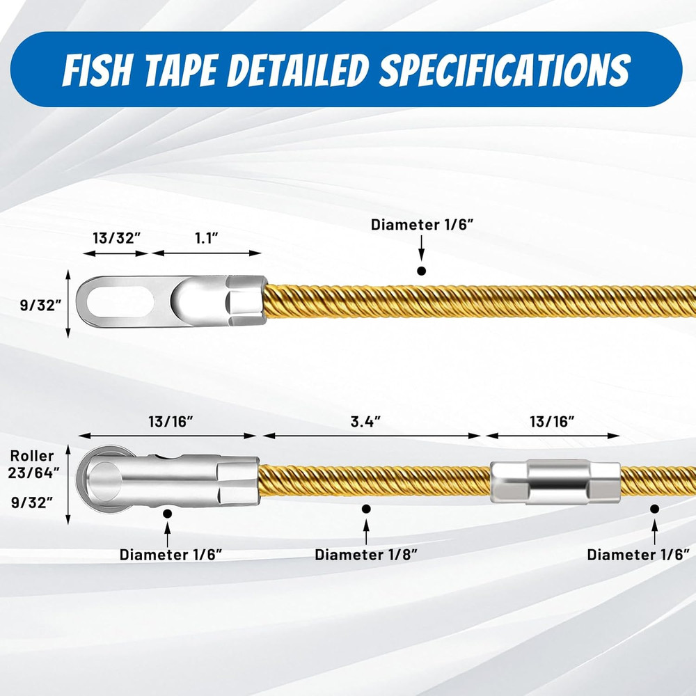 18Ft Roller Fish Tape Cable Puller Kit with 2 Fish Tape Fastener,Electrical Wire
