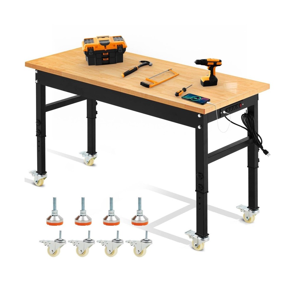 60'' Adjustable Workbench, 2000 LBS Load Capacity Heavy Duty Workstation with...