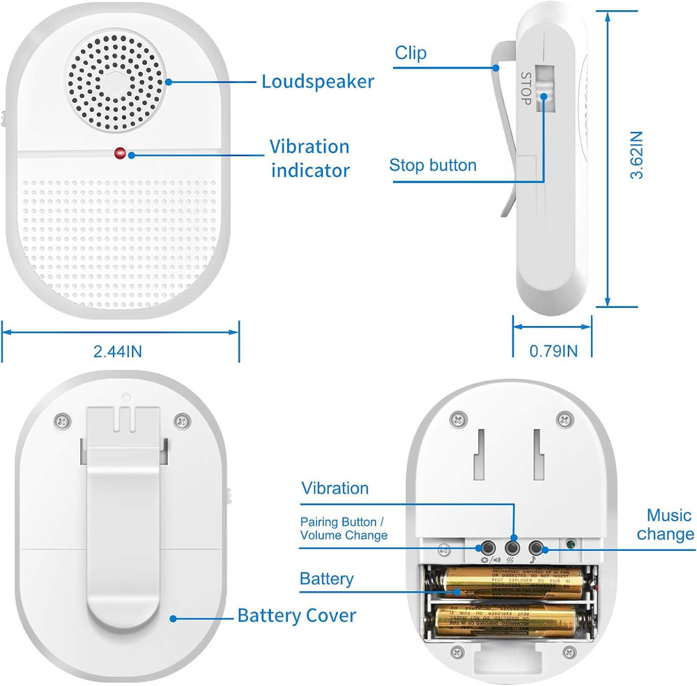 Wireless Caregiver Pager Waterproof Call Button Vibration Call Button for Elderl