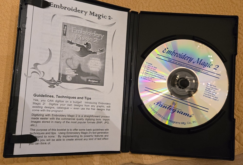 Embroidery Magic 2 CD-ROM Lettering Editing Digitizing Software Pantograms 2003