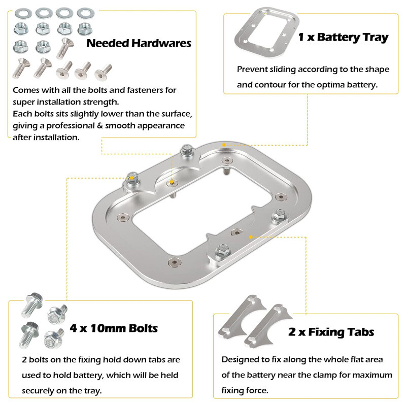 For Optima 34/78 Battery Relocation Tray Bracket Relocation Mount Set