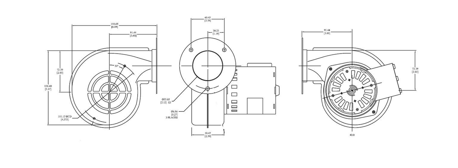 3.3 Inch Round Blower with Flange | Replaces Dayton 1TDP3, 4C443 & Fasco 50748-D