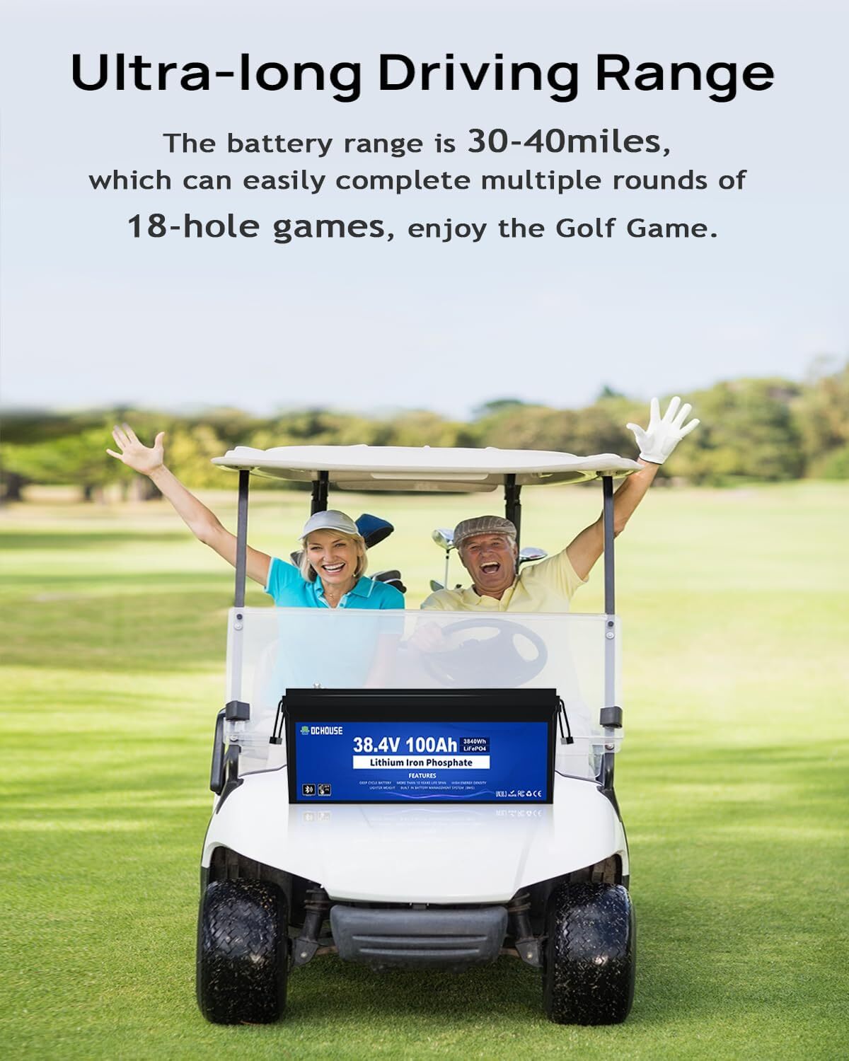 36V 100Ah Lithium Golf Cart Battery with 25A Charger BluetoothTrolling Motor RV