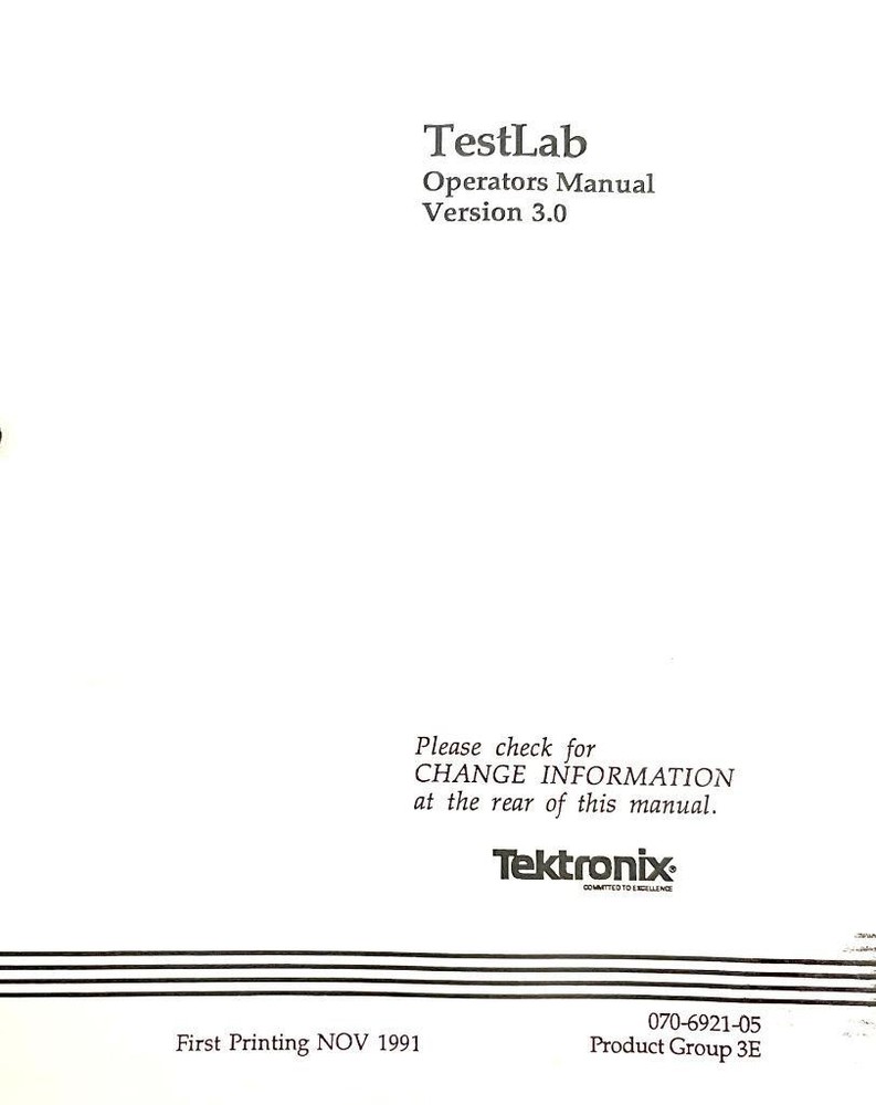 Tektronix TestLab Operators Manual Version 3.0