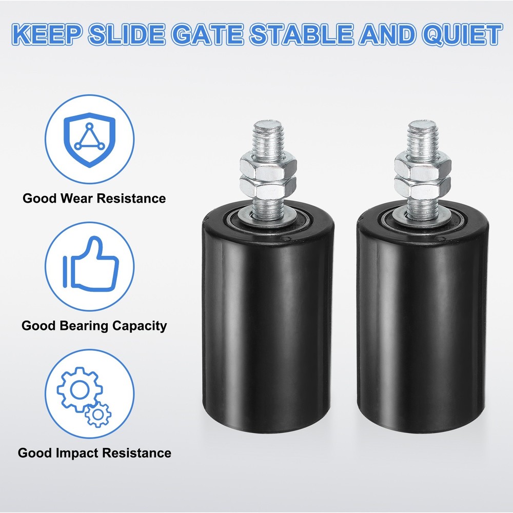 4Pcs Slide Gate Guide Roller, 2"x2-3/4" Nylon Sliding Gate Support, Black