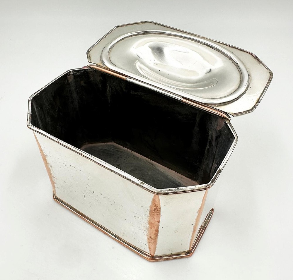 OCTAGONAL GEORGIAN TEA CADDY OLD SHEFFIELD PLATE c1800