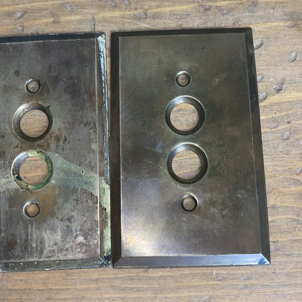 3 Vtg Antique Brass Push Button Switch Plate Box Cover