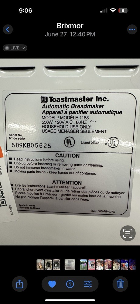 Toastmaster Bread Machine Pan OEM Replacement Part For Model 1188