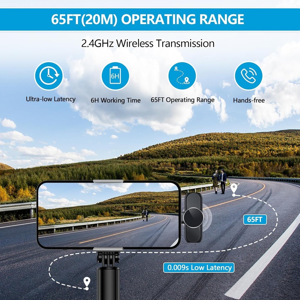 2 Pack Wireless Microphone Mini Mic for iPhone 7-14 iPad, Tiny Lavalier Micropho