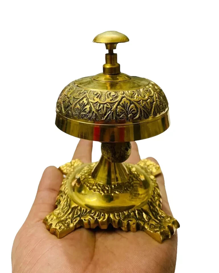Table Desk Bell Antique Vintage Brass Hotel Service Ornate Reception Counter