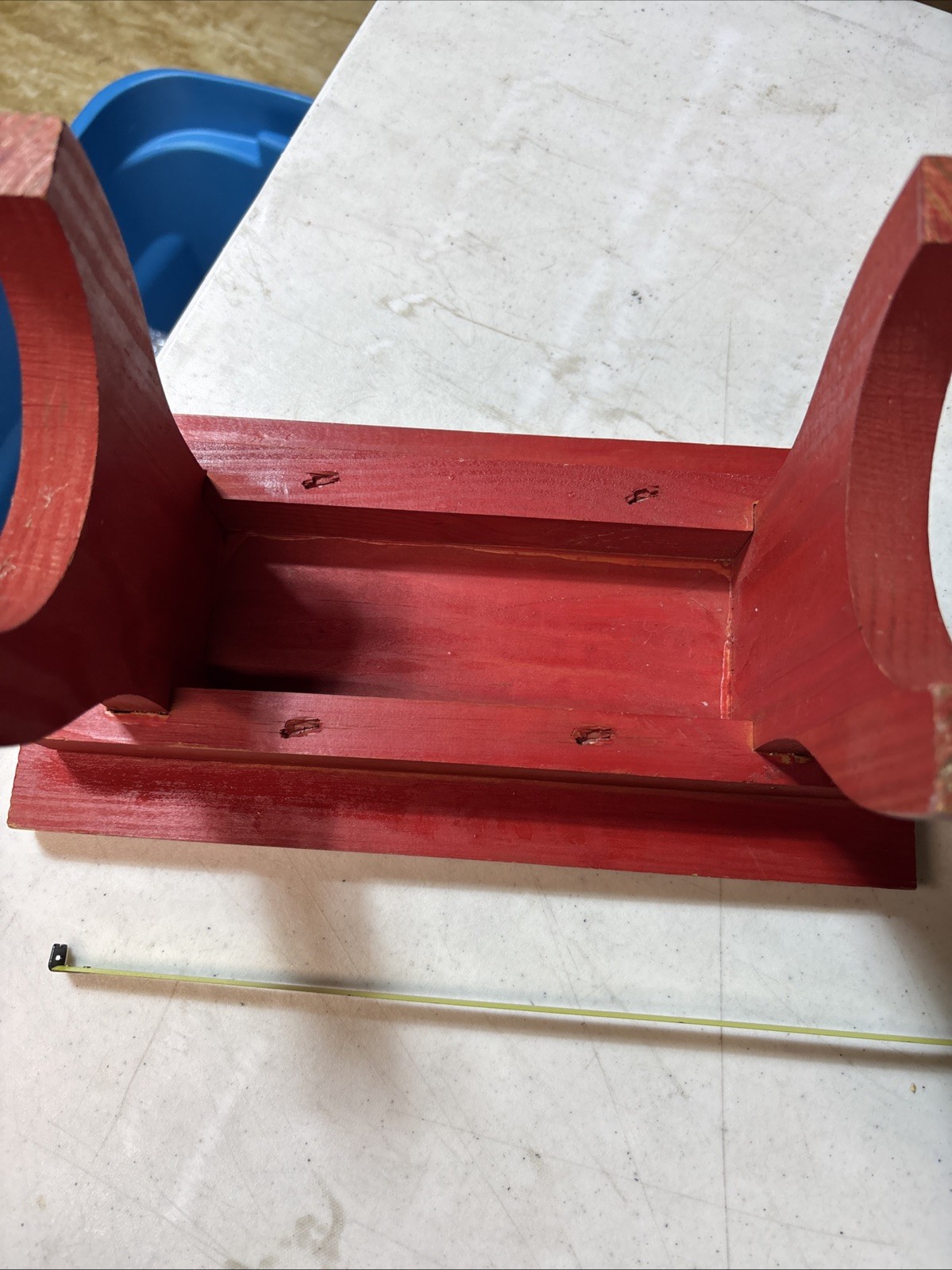 WOODEN 11.5” Plant Stand, Garden Bench, Footstool, Kitchen, Bath, Red Painted