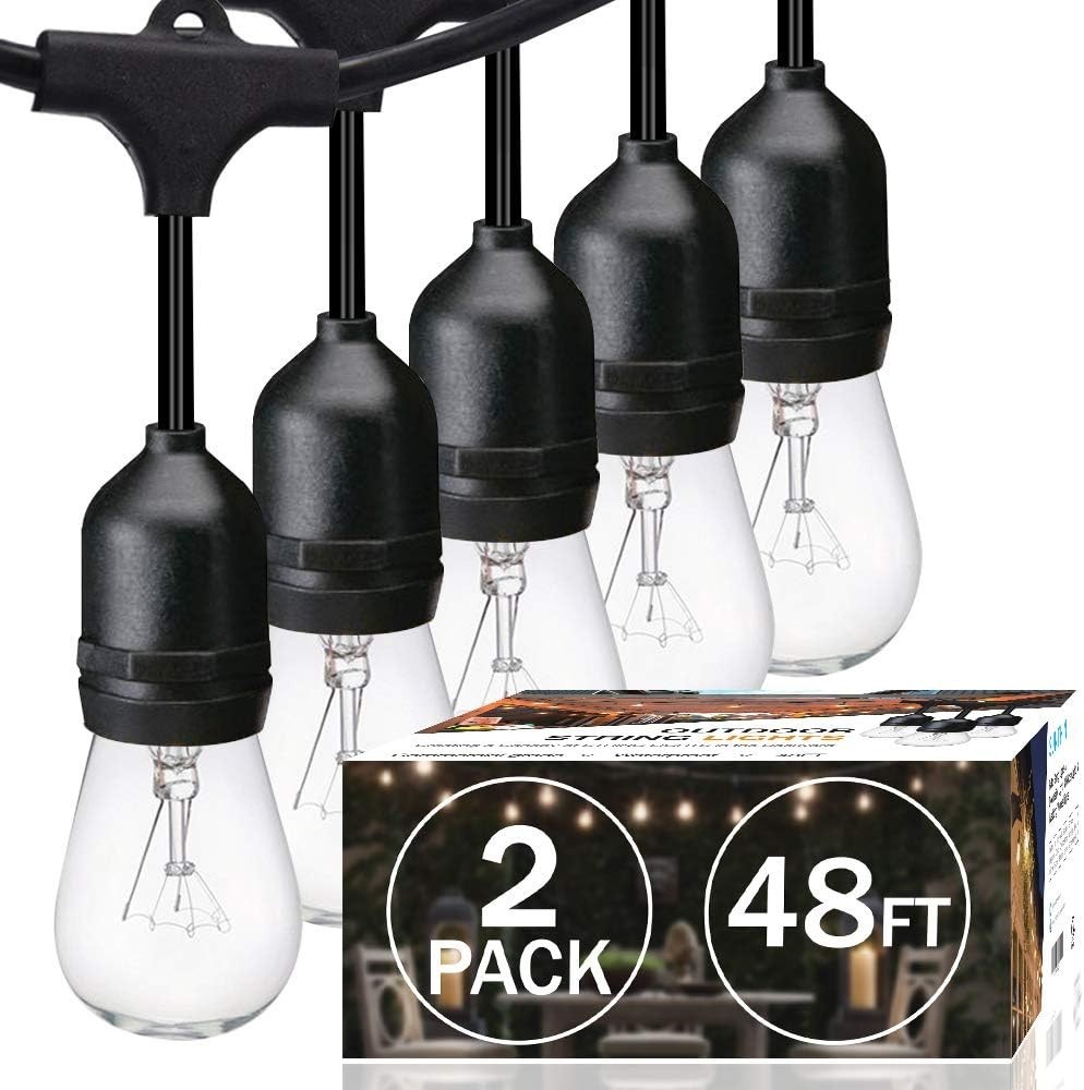 2 Pack 48FT Outdoor String Lights,Hanging Incandescent String Lights Commerci...