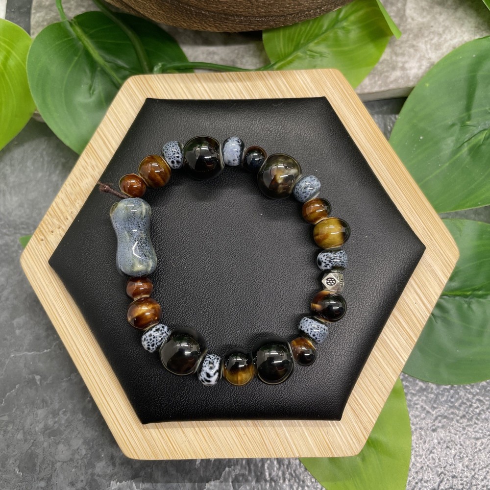 Handmade Ceramic Bead Beaded Stackable 5.5” Plus Stretch Bracelet New B35