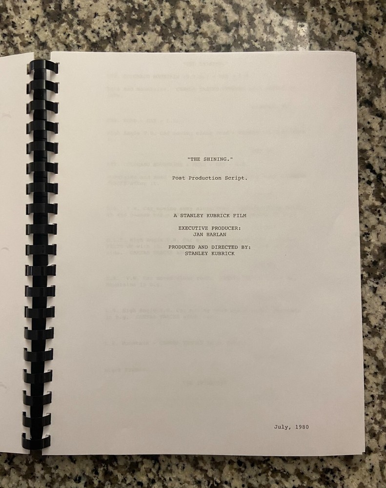 The Shining Horror Movie Script Reprint Full Screenplay Script