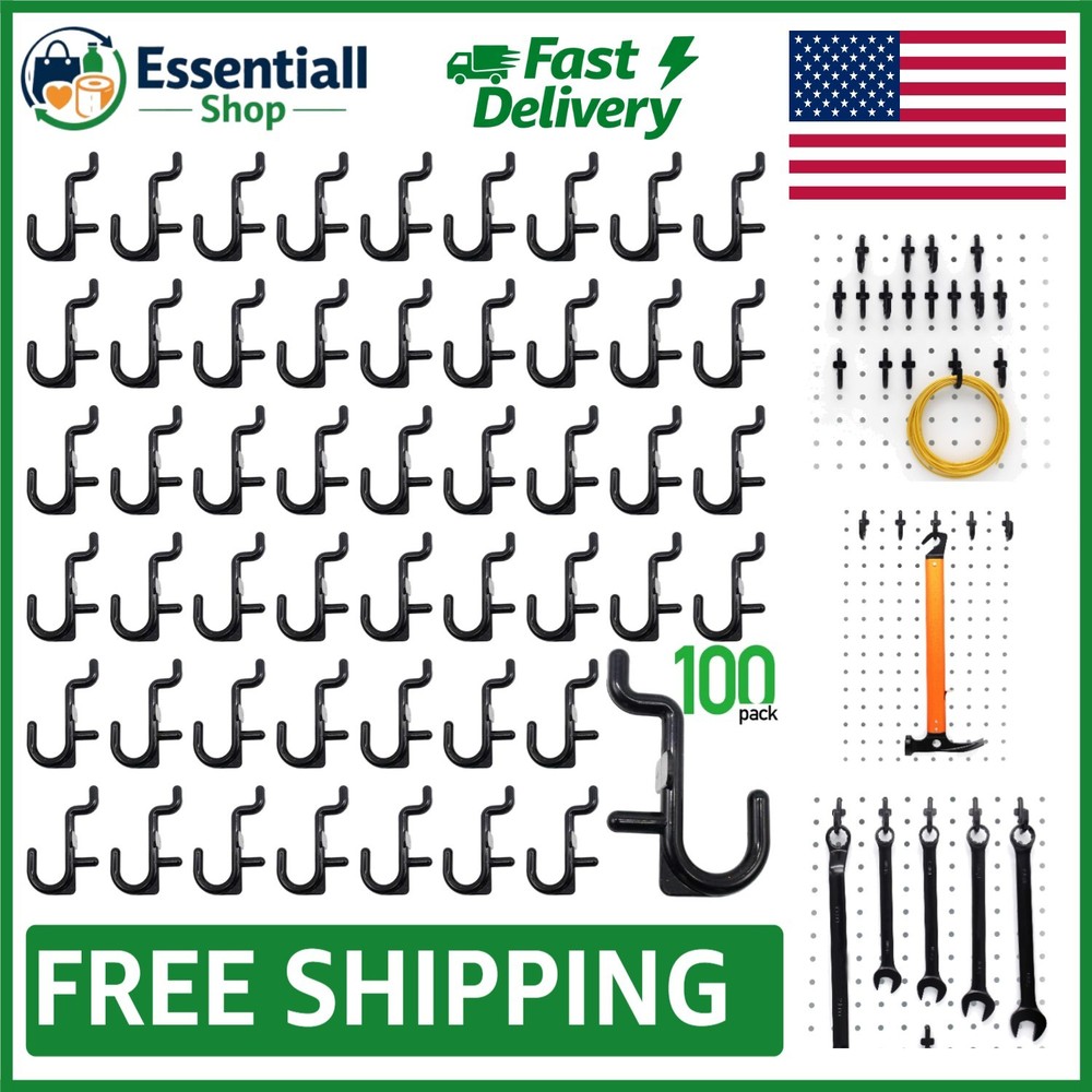 100 Pack Black Pegboard Hooks - Durable J Hooks for Secure and Stylish Storage