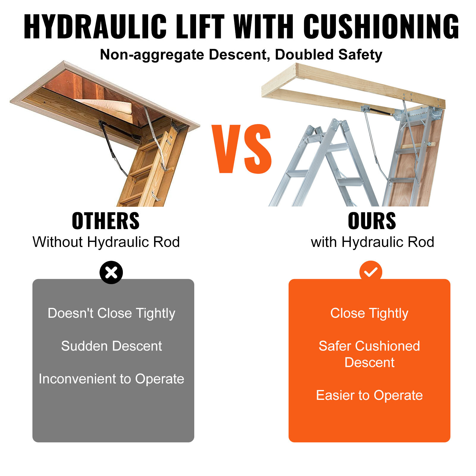 VEVOR Folding Attic Ladder Aluminum Adjustable Portable Loft Stairs Ceiling