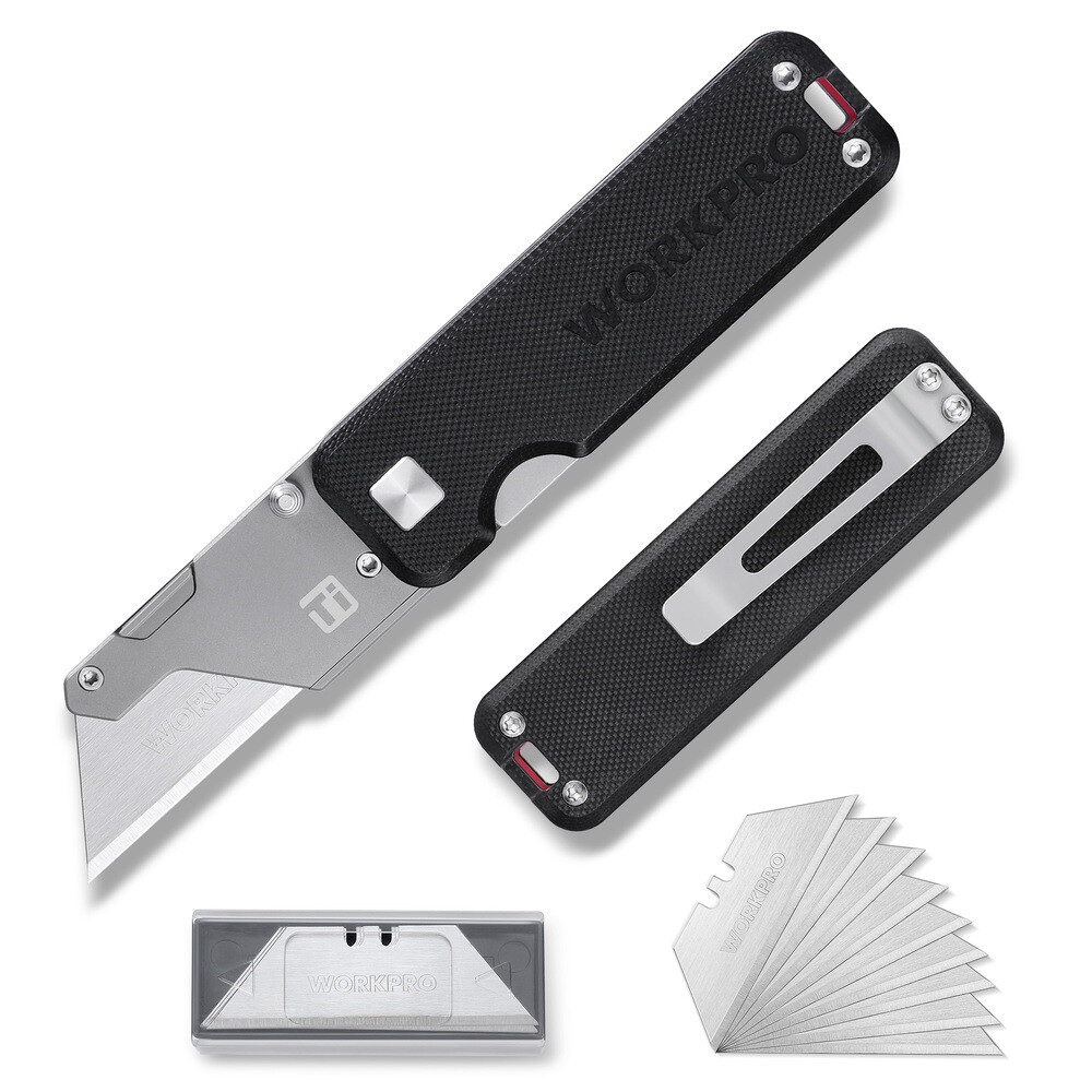 WORKPRO Titanium Folding Utility Knife CNC Unibody Quick Change Blade Box Cutter