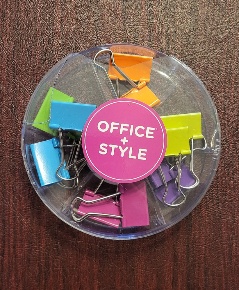 Office Style Medium Sized Binder Clips with Clear Plastic Storage Container