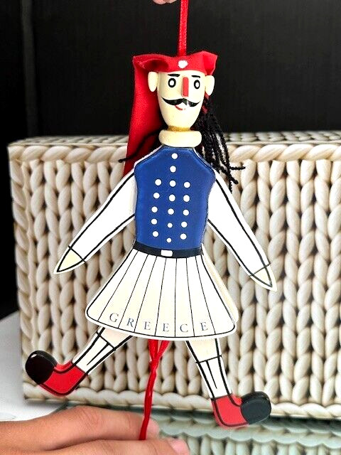 Vintage Pull String Puppet Wood Toy Grecce 1980