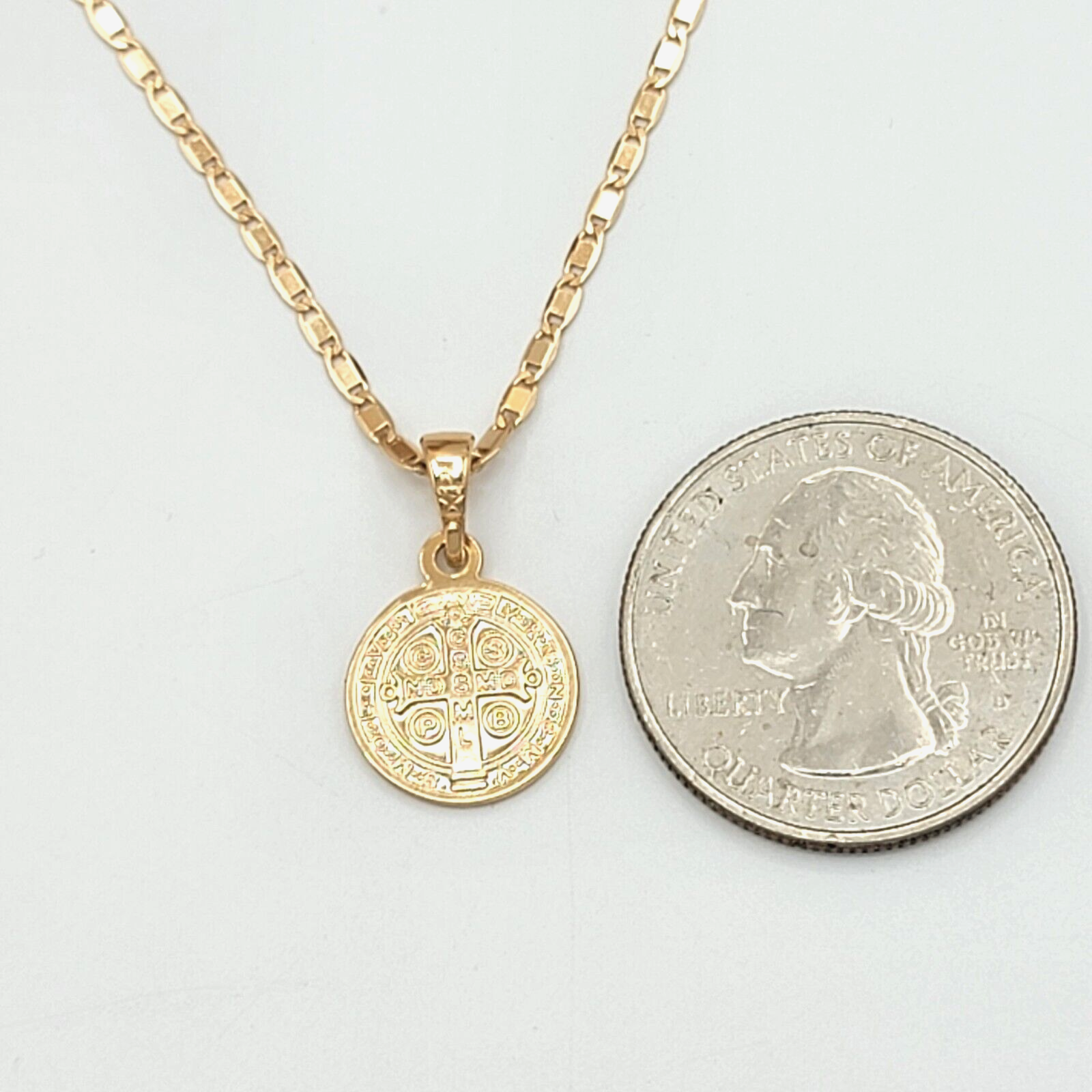 18K Gold Plated Saint Benedict Double Sided Small Pendant. Medalla de San Benito