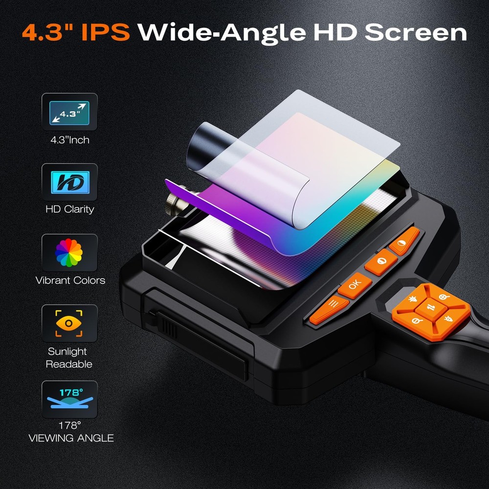 Endoscope with Light, Handheld Borescope Inspection with 4.3" IPS Screen, IP6...