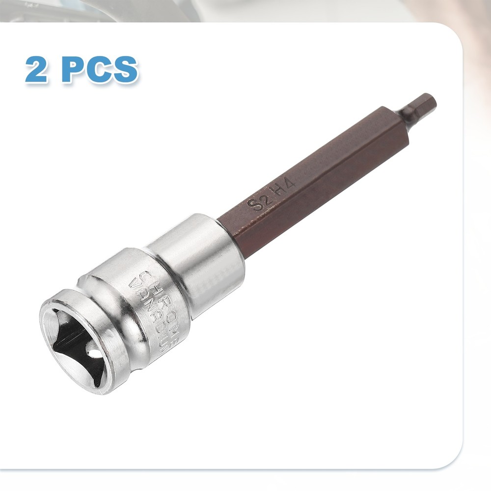 2Pcs Hex Bit Socket H4 1/2" Drive 4" Length S2 Steel Long Bit CR-V Socket