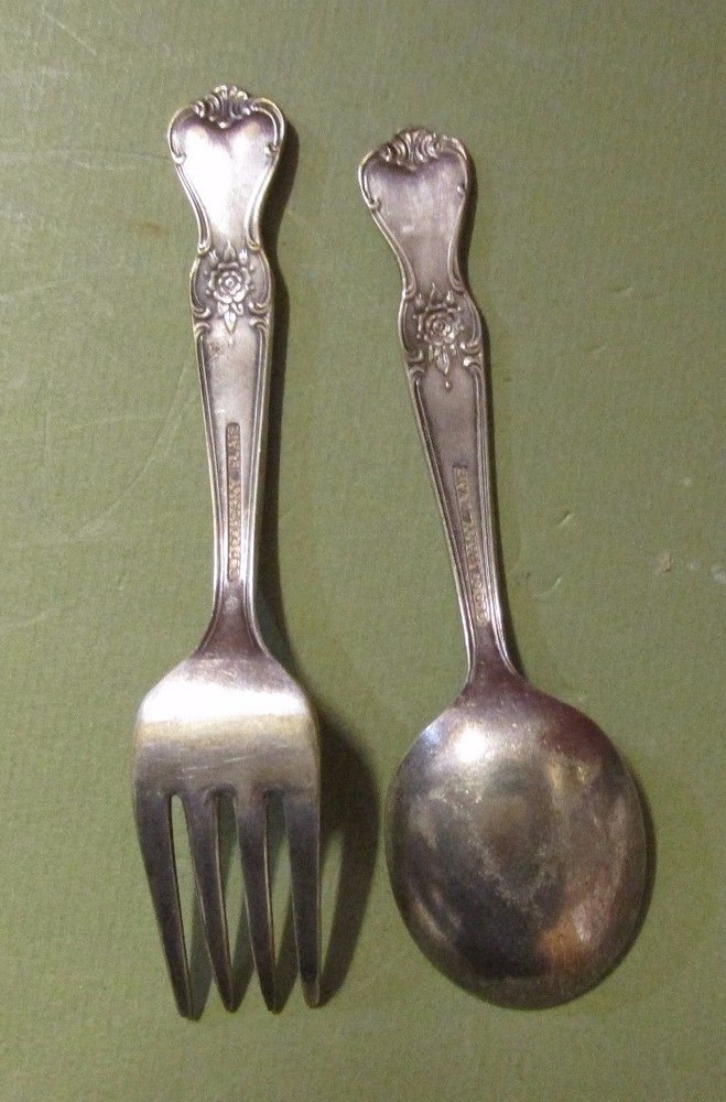 1950 SIGNATURE OLD COMPANY SILVER PLATE SPOON FORK SET LOT OF 2