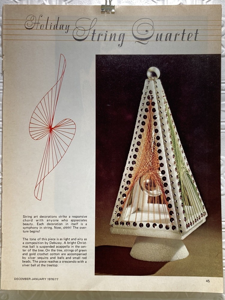 Vintage String Art Decorations Patterns Christmas Tree Angel Ornaments 1970s