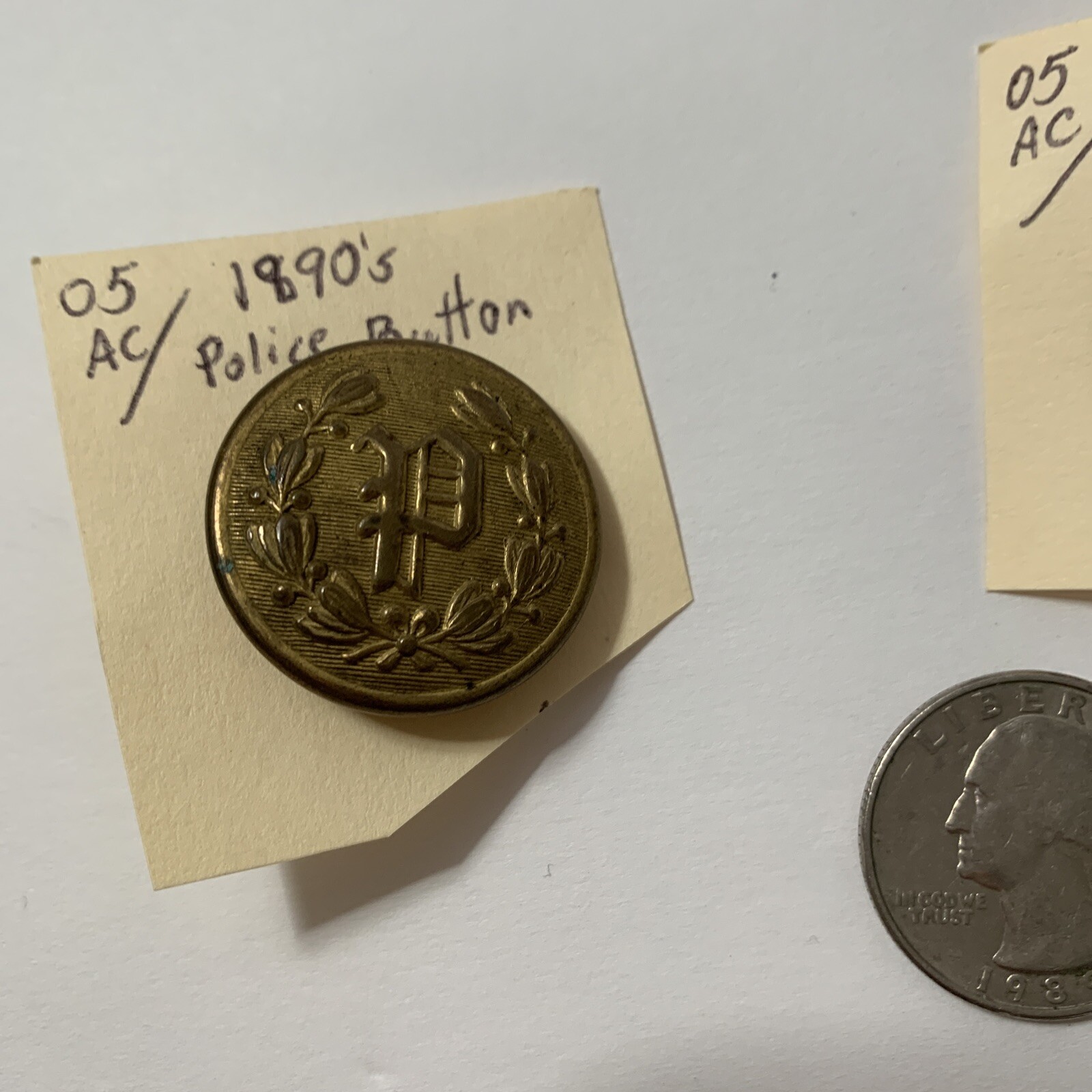 Police Button Vintage Collectible 1890 1 Gold 1 Silver Quality Police Button