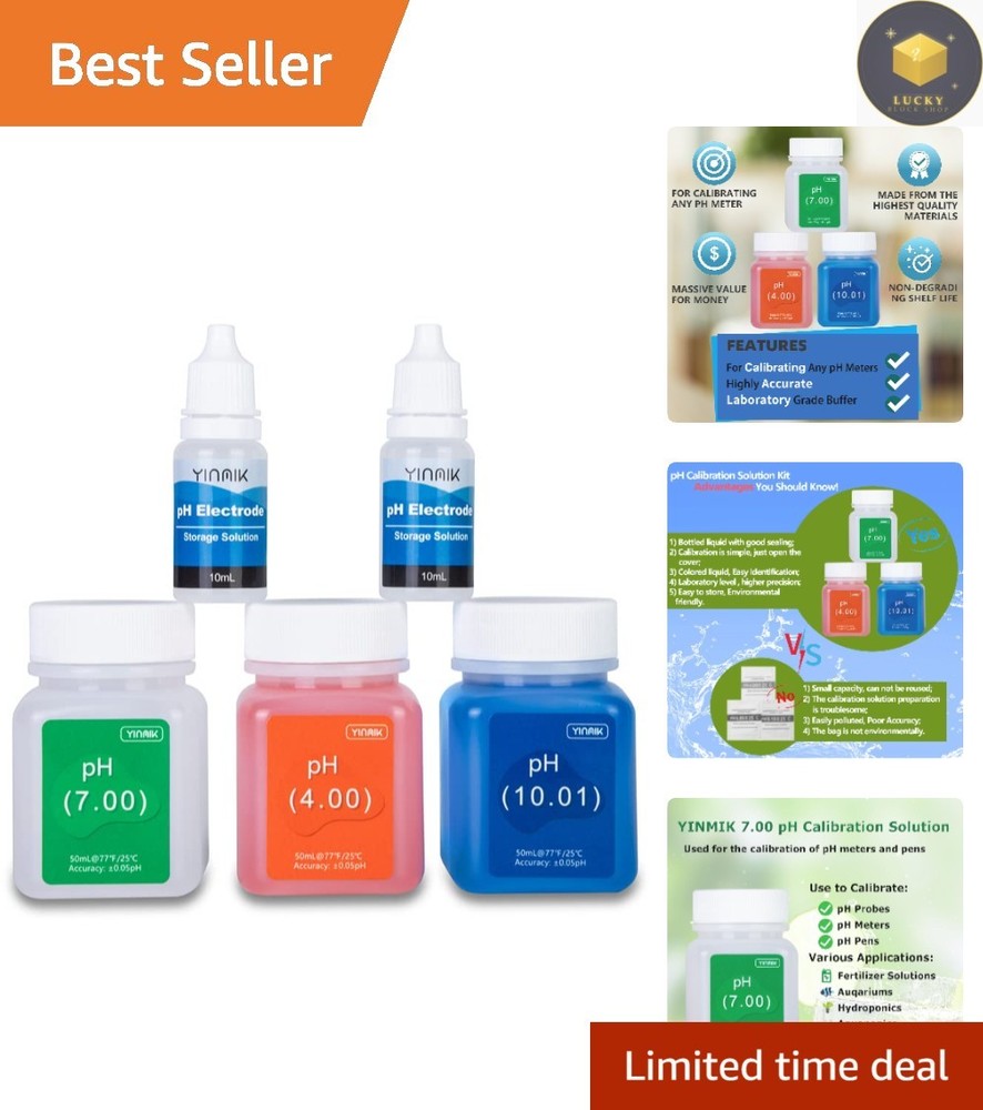Essential pH Calibration Kit: 3 Color-Coded Buffers & Electrode Storage Kit