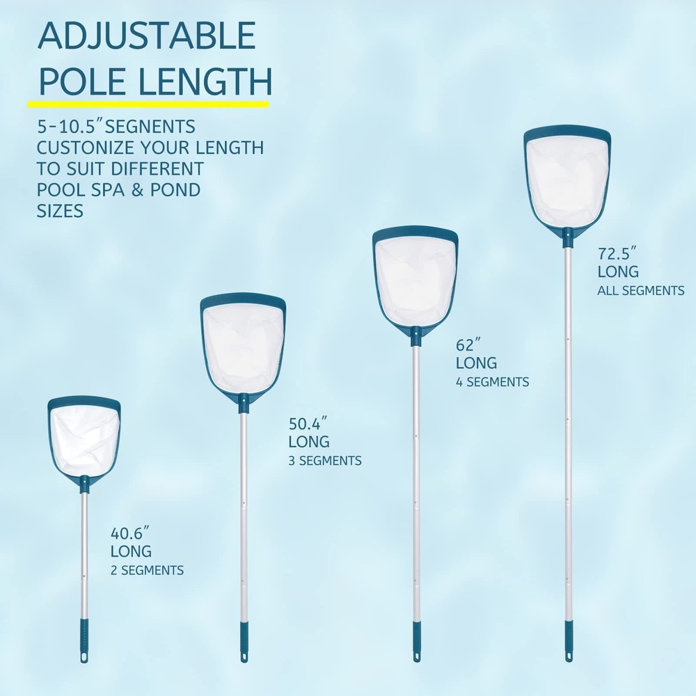 Leaf Net Skimmer Rake Adjustable Aluminum Pole Nylon Medium Fine Mesh